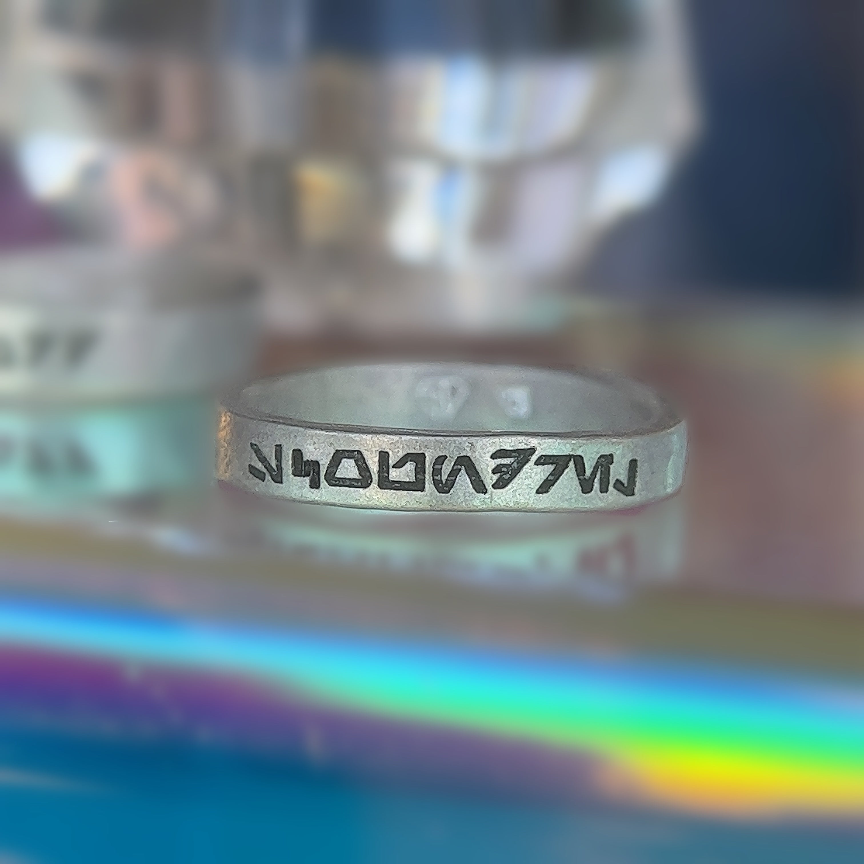 Aurebesh Ring, 8mm Tungsten Band with Beveled Edge CUSTOMIZE Your Message in Aurebesh Laser Engraved - 8mm Tungsten hot Ring